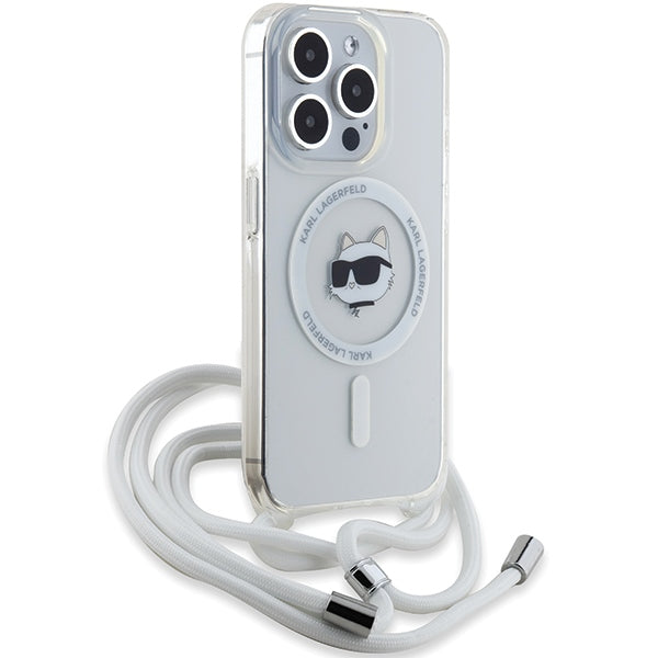 MagSafe hoes voor Apple iPhone 14 Pro Max, Karl Lagerfeld, IML Crossbody Choupette's Head met Riem, Transparant