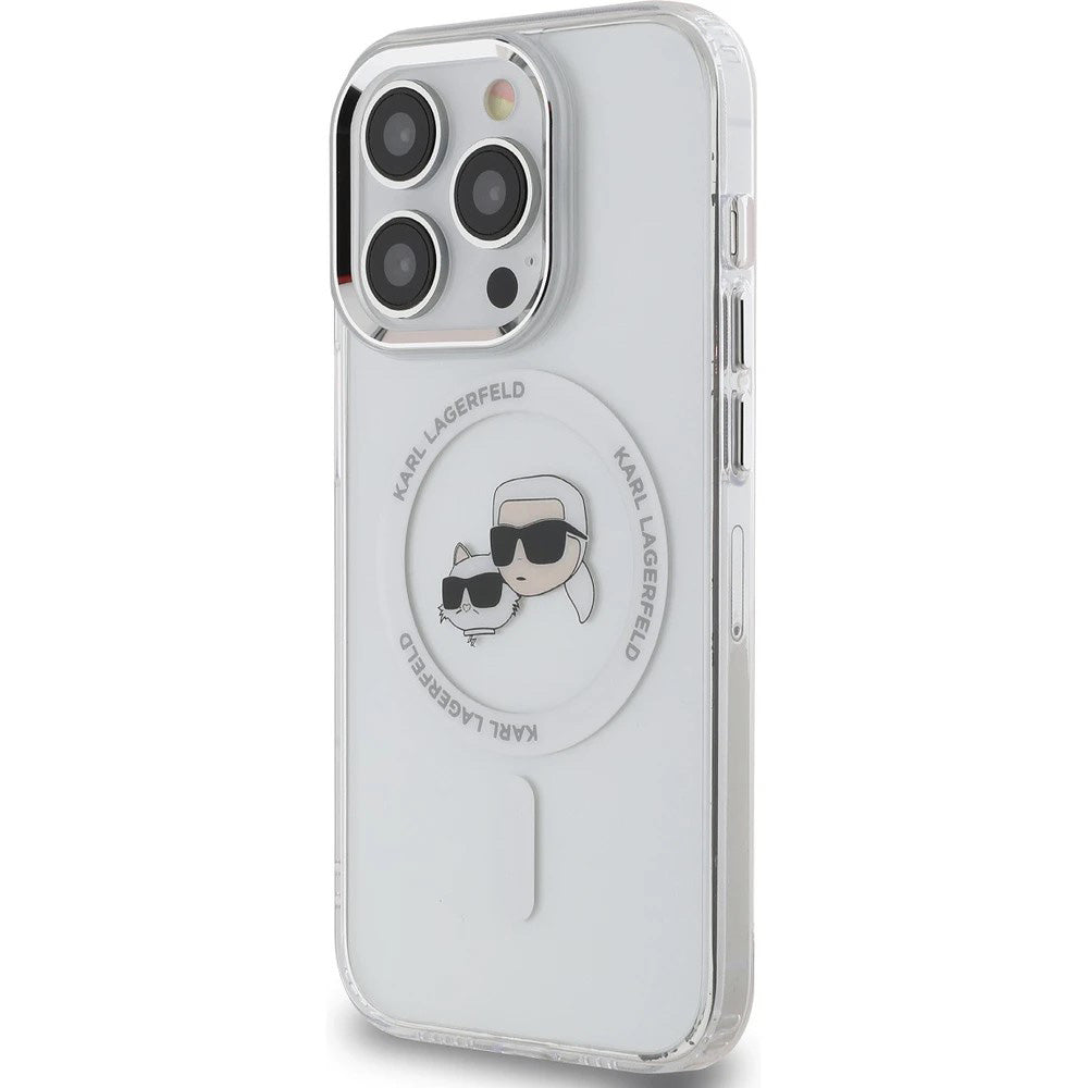 MagSafe Case for Apple iPhone 14 Pro Max, Karl Lagerfeld, IML Metal Karl & Choupette's Heads, White