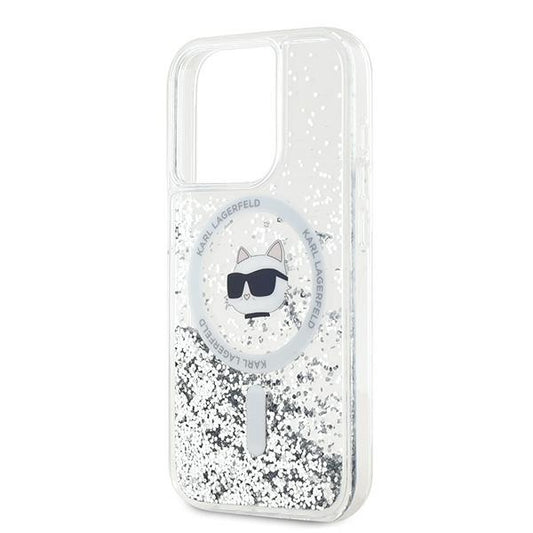 MagSafe hoes voor Apple iPhone 14 Pro Max, Karl Lagerfeld, Liquid Glitter Choupette's Head, Transparant