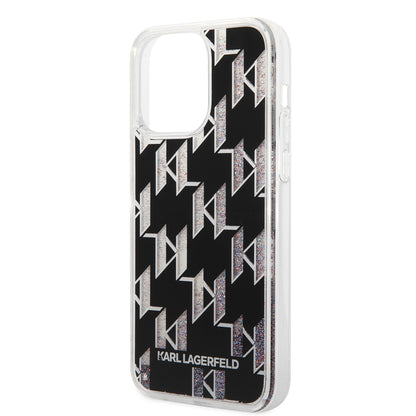 MagSafe Case for Apple iPhone 14 Pro Max, Karl Lagerfeld, Monogram Liquid Glitter, Black
