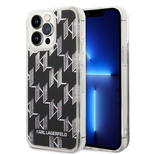 MagSafe hoes voor Apple iPhone 14 Pro Max, Karl Lagerfeld, Monogram Liquid Glitter, Zwart