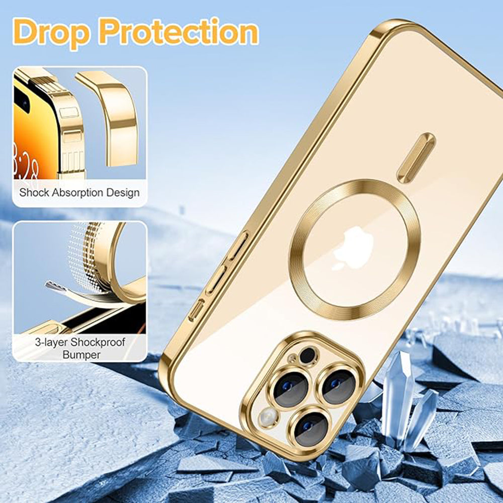 MagSafe-hoes voor Apple iPhone 14 Pro Max, Techsuit, Luxury Crystal, Goudkleurig