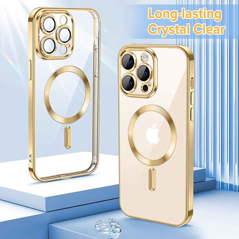 MagSafe-hoes voor Apple iPhone 14 Pro Max, Techsuit, Luxury Crystal, Goudkleurig