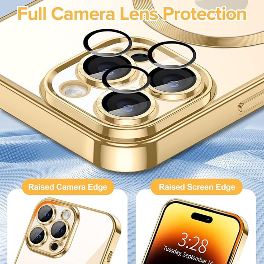 MagSafe-hoes voor Apple iPhone 14 Pro Max, Techsuit, Luxury Crystal, Goudkleurig