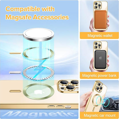 MagSafe-hoes voor Apple iPhone 14 Pro Max, Techsuit, Luxury Crystal, Goudkleurig
