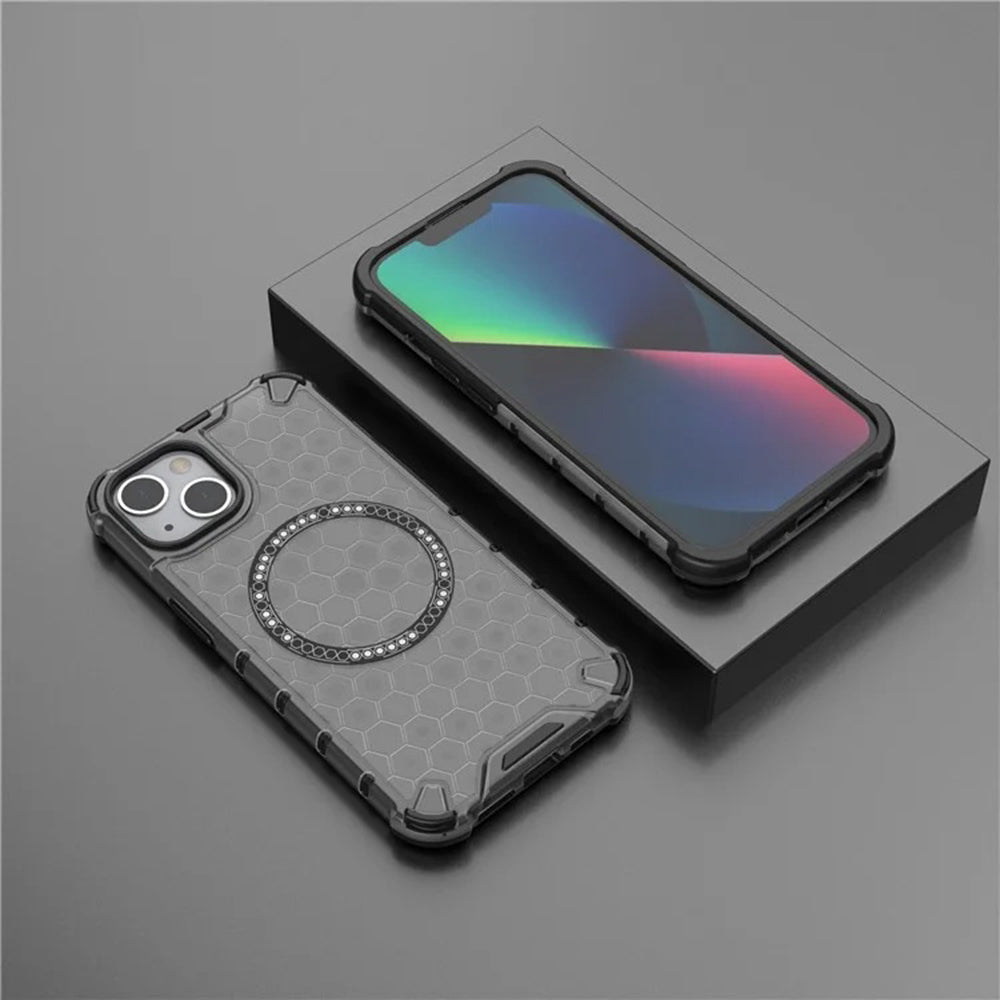 MagSafe Case for Apple iPhone 14, Techsuit, HoneyComb Shield, Black