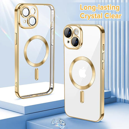 MagSafe-hoes voor Apple iPhone 14, Techsuit, Luxury Crystal, Goudkleurig