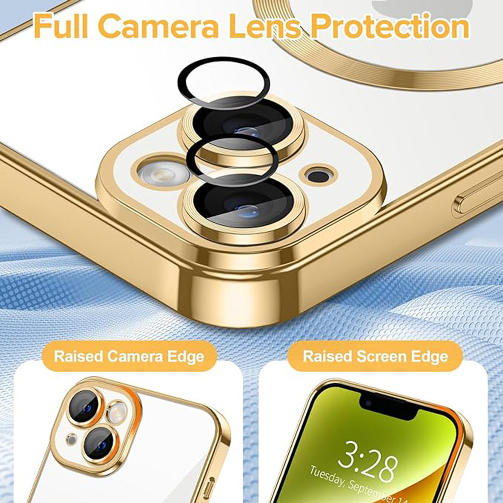 MagSafe-hoes voor Apple iPhone 14, Techsuit, Luxury Crystal, Goudkleurig