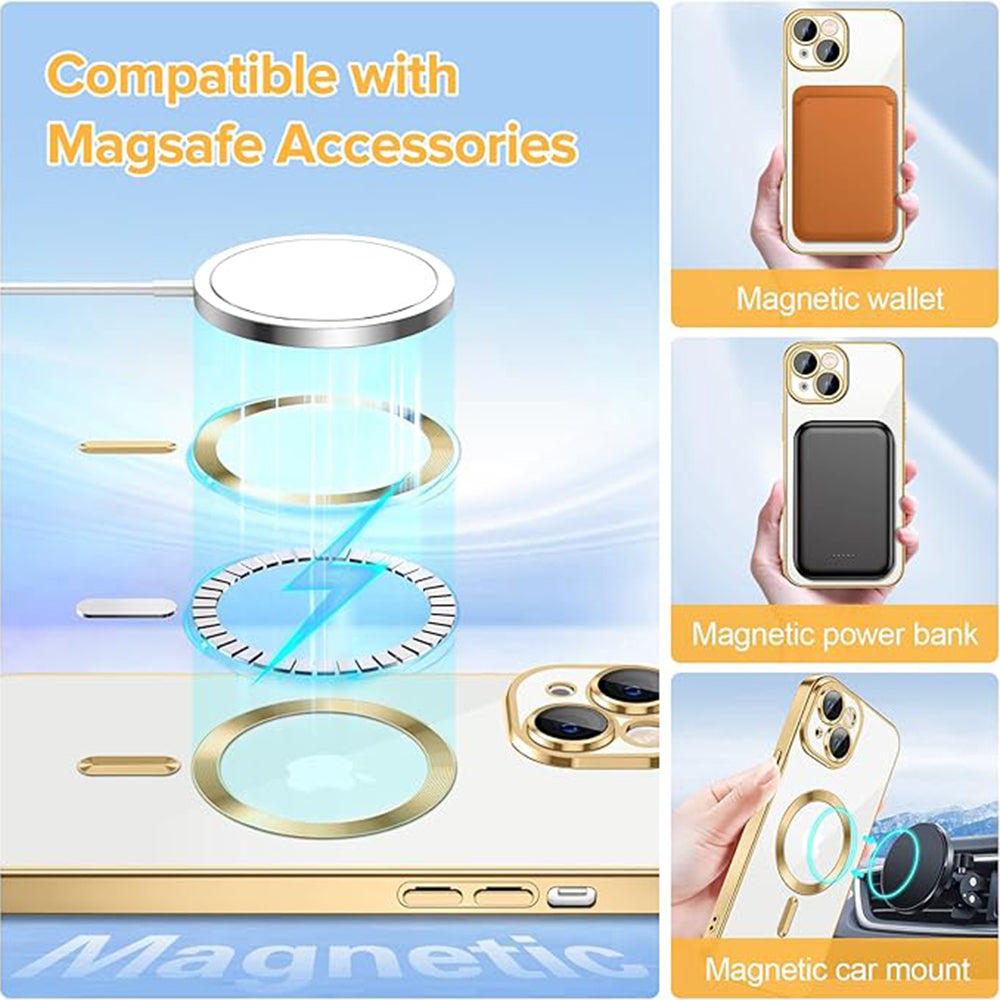 MagSafe-hoes voor Apple iPhone 14, Techsuit, Luxury Crystal, Goudkleurig