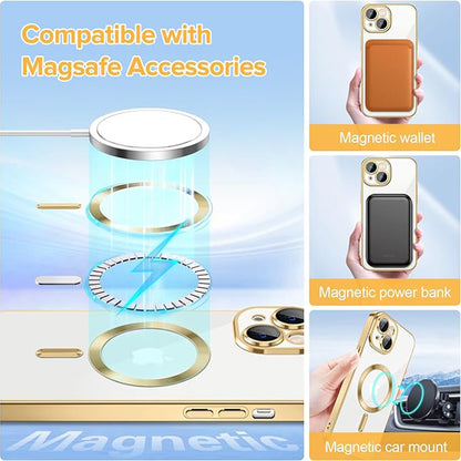 MagSafe-hoes voor Apple iPhone 14, Techsuit, Luxury Crystal, Goudkleurig
