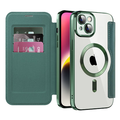 MagSafe Case for Apple iPhone 14, Techsuit, SmartMag Book, Green