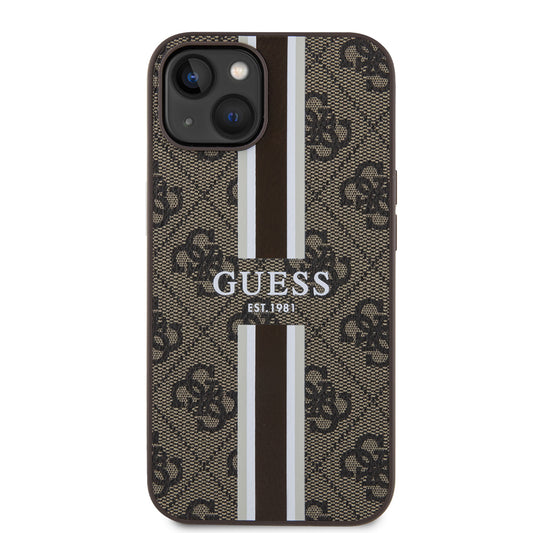 MagSafe hoesje voor Apple iPhone 15, Guess, 4G Printed Stripes, Bruin