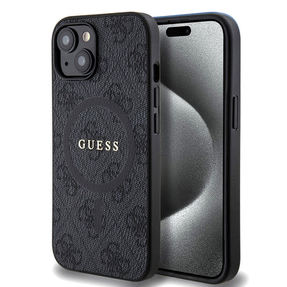 MagSafe hoesje voor Apple iPhone 15, Guess, 4G Ring Classic Logo, Zwart
