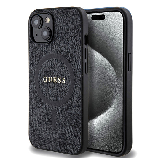 MagSafe hoesje voor Apple iPhone 15, Guess, 4G Ring Classic Logo, Zwart