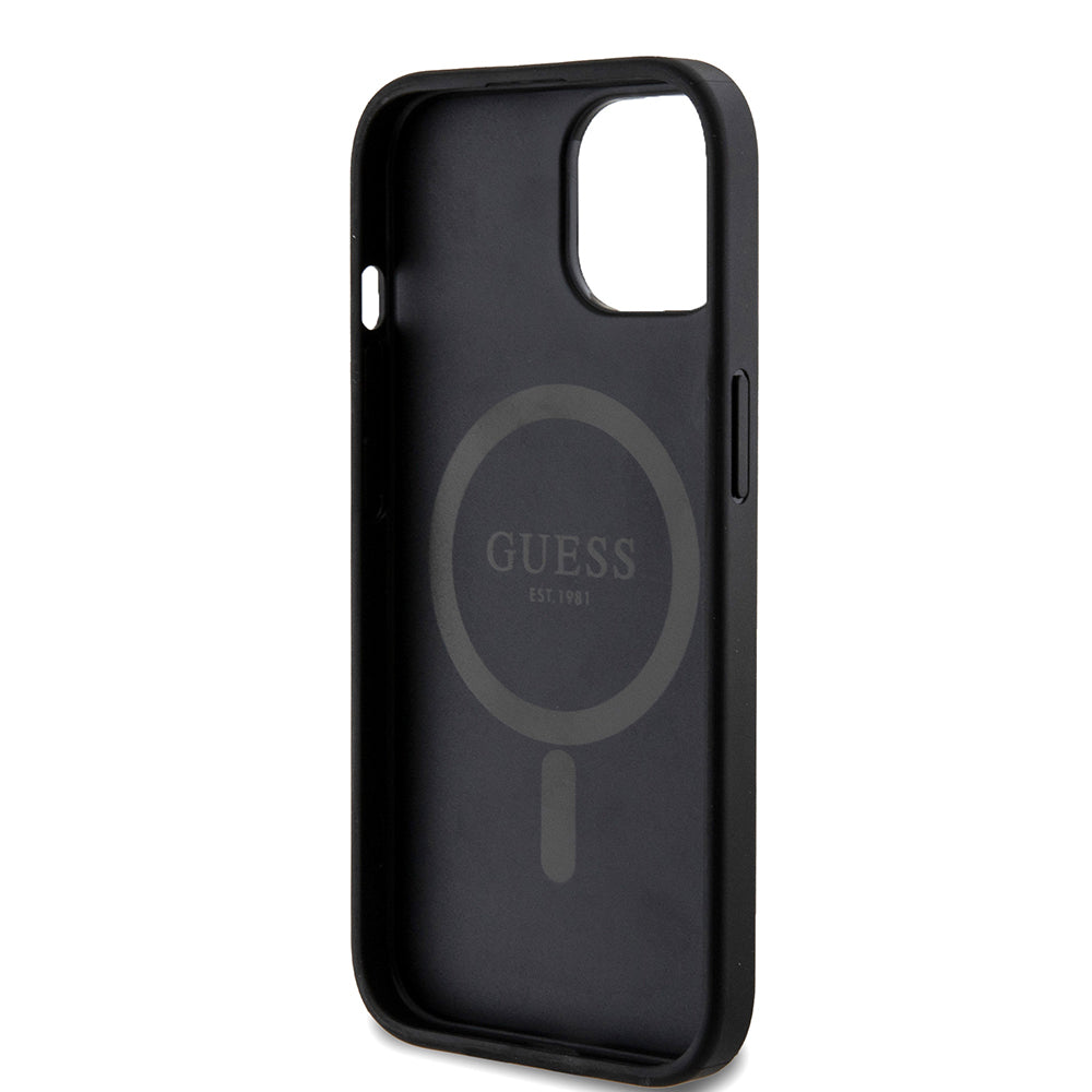 MagSafe hoesje voor Apple iPhone 15, Guess, 4G Ring Classic Logo, Zwart
