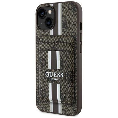 MagSafe hoesje voor Apple iPhone 15, Guess, Cardslot 4G Stripes, Bruin