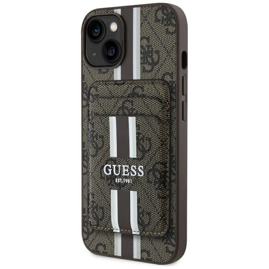 MagSafe hoesje voor Apple iPhone 15, Guess, Cardslot 4G Stripes, Bruin