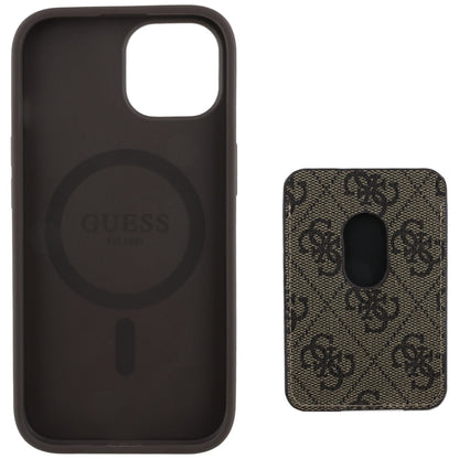 MagSafe hoesje voor Apple iPhone 15, Guess, Cardslot 4G Stripes, Bruin