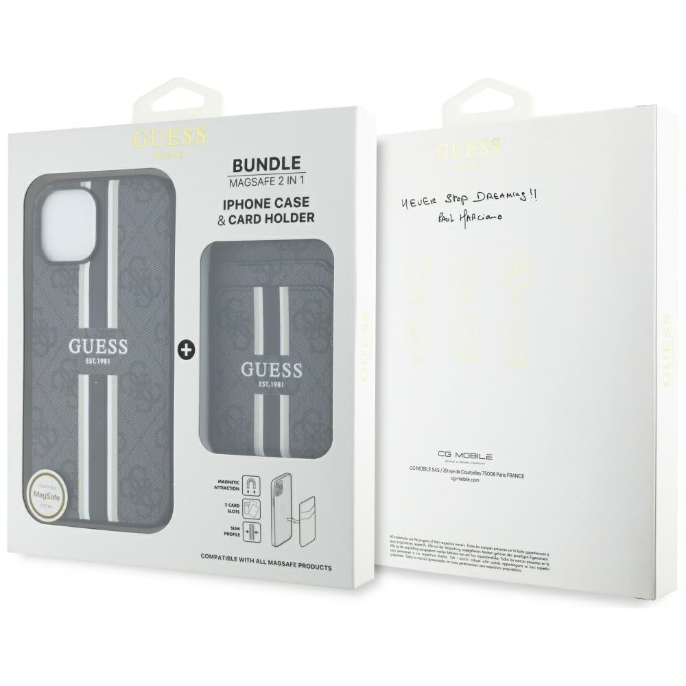 MagSafe hoes voor Apple iPhone 15, Guess, Cardslot 4G Stripes, Zwart