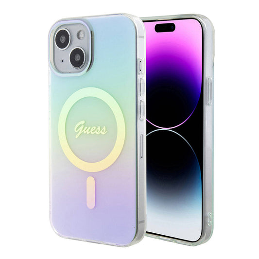 MagSafe hoesje voor Apple iPhone 15, Guess, IML Iridescent, Turquoise