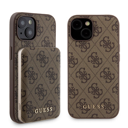 MagSafe hoesje voor Apple iPhone 15, Guess, Powerbank 4G Metal Logo, Bruin