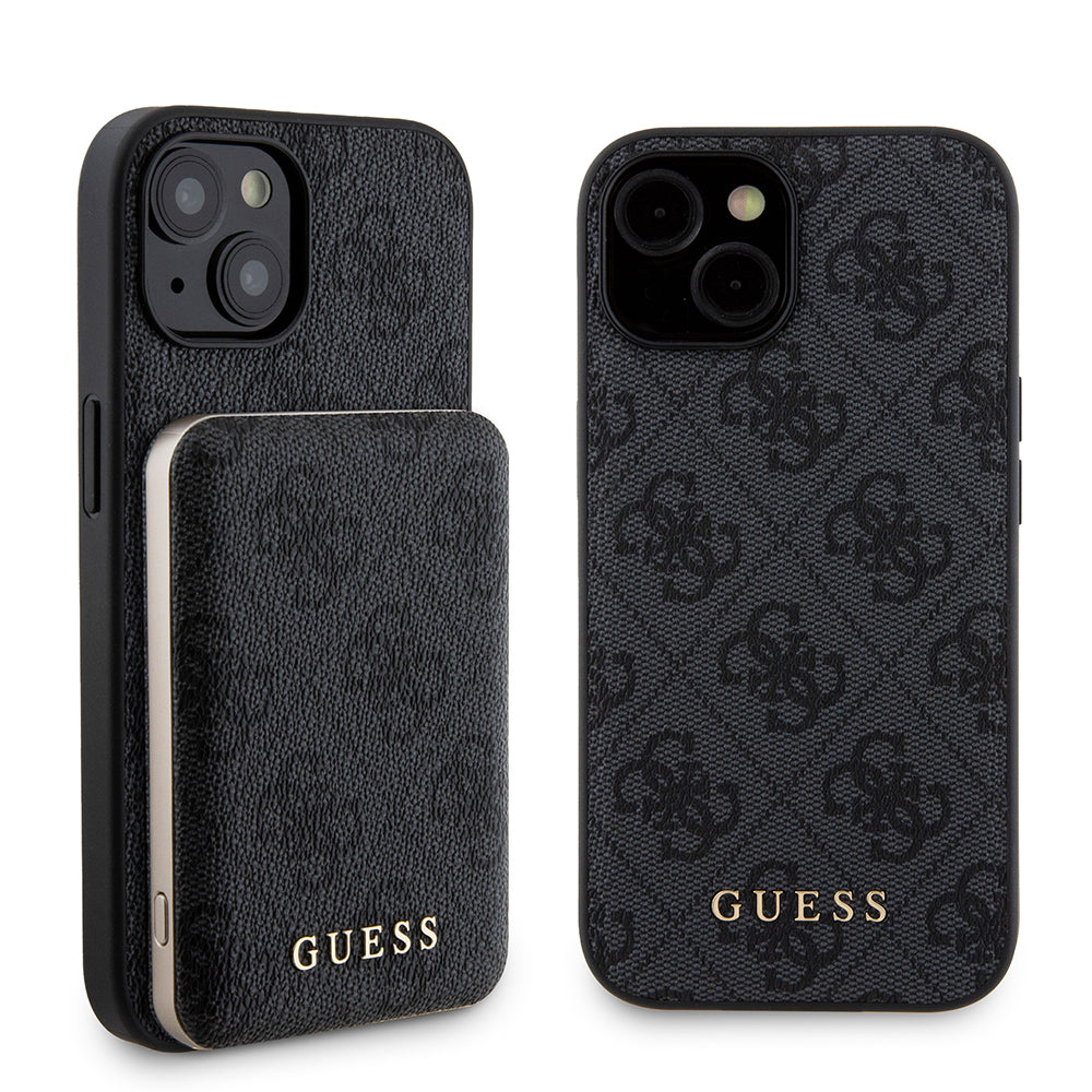 MagSafe hoesje voor Apple iPhone 15, Guess, Powerbank 4G Metal Logo, Zwart
