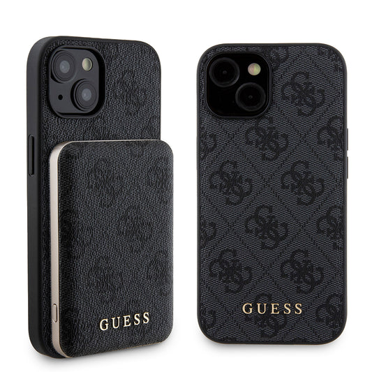 MagSafe hoesje voor Apple iPhone 15, Guess, Powerbank 4G Metal Logo, Zwart