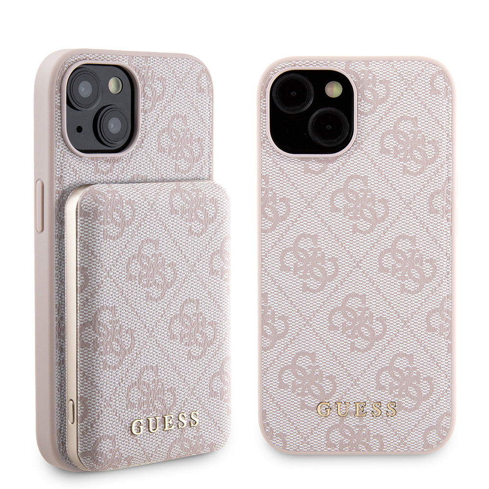 MagSafe hoesje voor Apple iPhone 15, Guess, Powerbank 4G Metal Logo, Roze