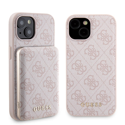 MagSafe hoesje voor Apple iPhone 15, Guess, Powerbank 4G Metal Logo, Roze