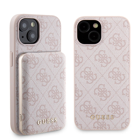 MagSafe hoesje voor Apple iPhone 15, Guess, Powerbank 4G Metal Logo, Roze