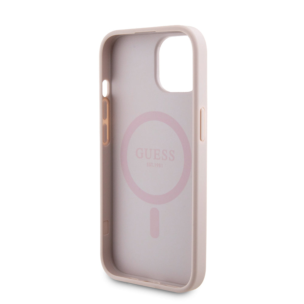MagSafe hoesje voor Apple iPhone 15, Guess, Powerbank 4G Metal Logo, Roze