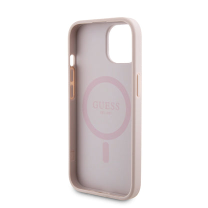 MagSafe hoesje voor Apple iPhone 15, Guess, Powerbank 4G Metal Logo, Roze