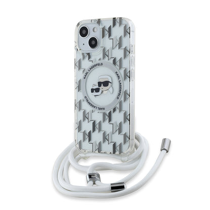 MagSafe hoes voor Apple iPhone 15, Karl Lagerfeld, IML Crossbody Monogram Karl & Choupette's Heads, Transparant