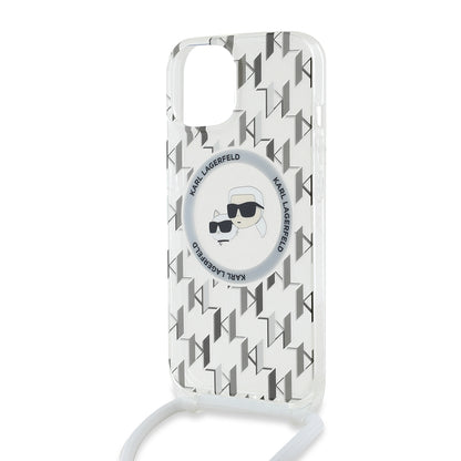 MagSafe hoes voor Apple iPhone 15, Karl Lagerfeld, IML Crossbody Monogram Karl & Choupette's Heads, Transparant