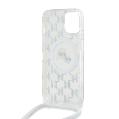 MagSafe hoes voor Apple iPhone 15, Karl Lagerfeld, IML Crossbody Monogram Karl & Choupette's Heads, Transparant
