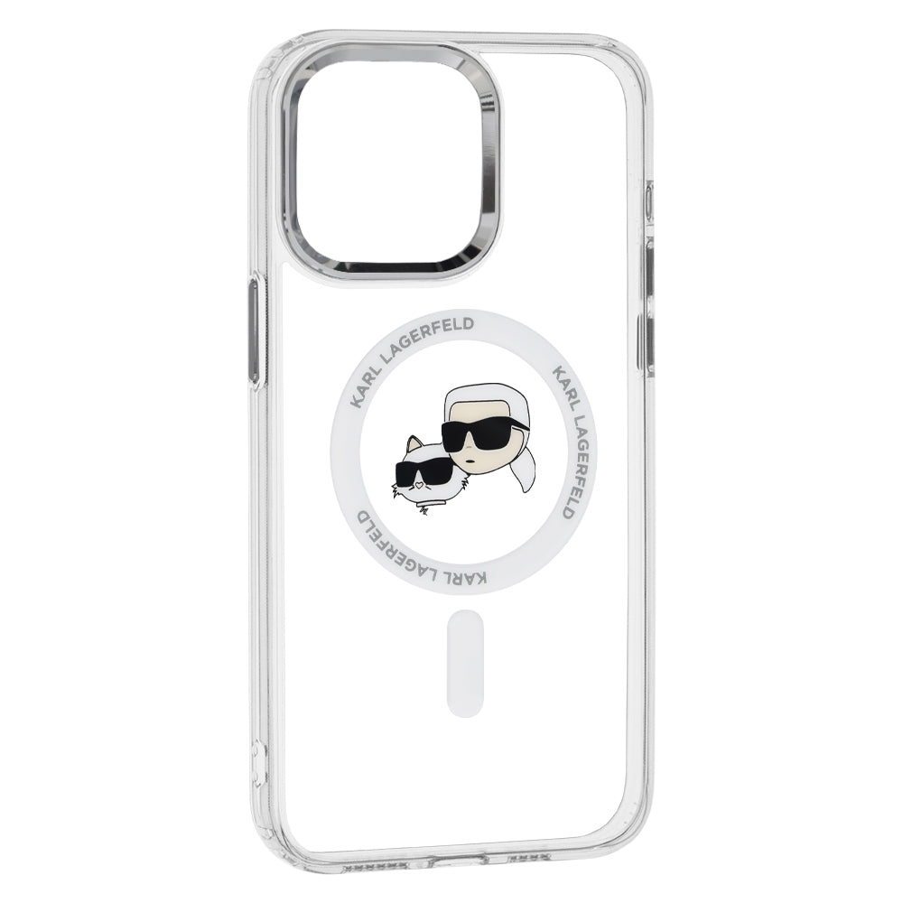 MagSafe hoesje voor Apple iPhone 15, Karl Lagerfeld, IML Metal Karl & Choupette's Heads, Transparant
