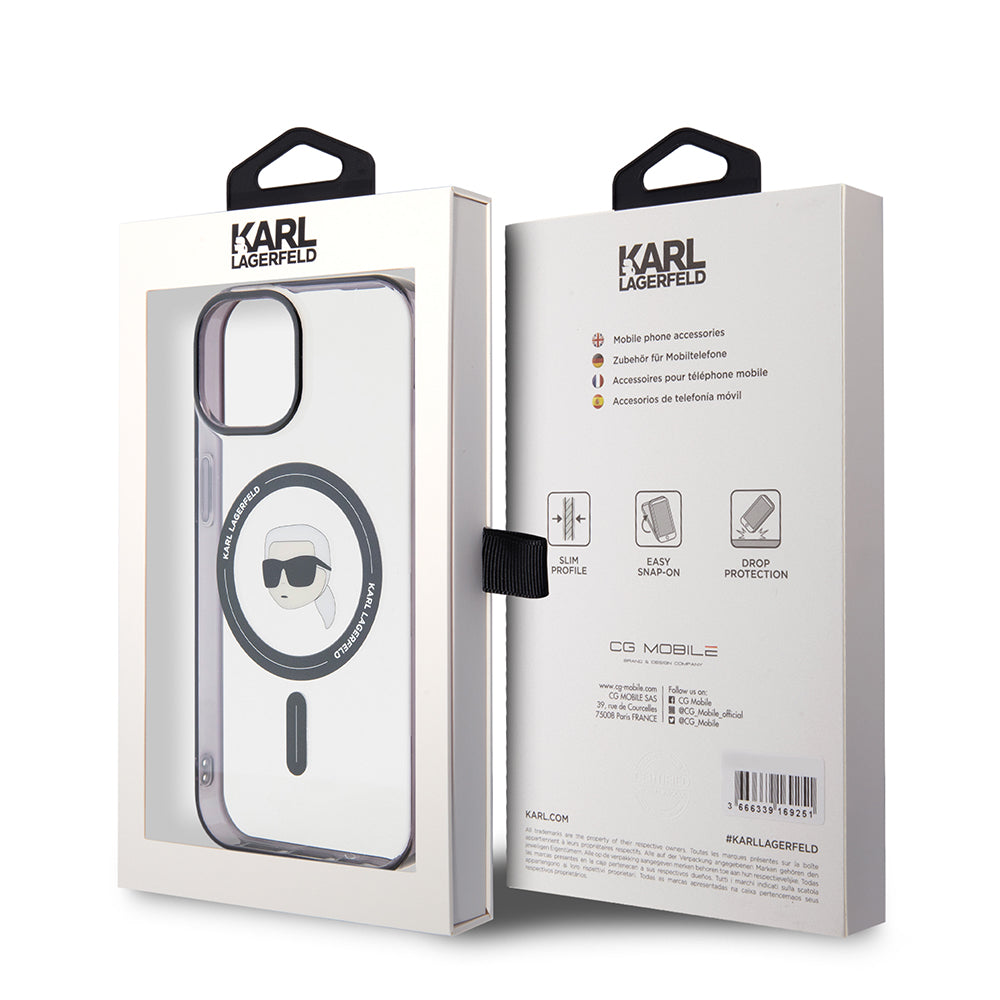 MagSafe hoesje voor Apple iPhone 15, Karl Lagerfeld, IML Karl's Head, Transparant