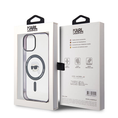 MagSafe hoesje voor Apple iPhone 15, Karl Lagerfeld, IML Karl's Head, Transparant