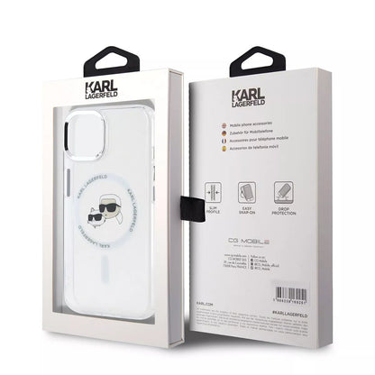 MagSafe hoesje voor Apple iPhone 15, Karl Lagerfeld, IML Metal Karl & Choupette's Heads, Wit