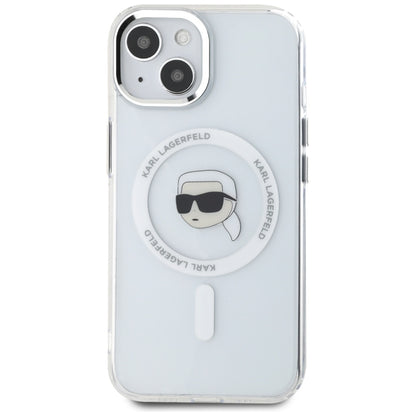 MagSafe Case for Apple iPhone 15, Karl Lagerfeld, IML Metal Karl's Head, White