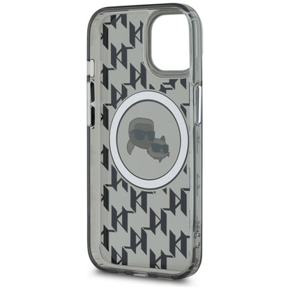 MagSafe hoesje voor Apple iPhone 15, Karl Lagerfeld, IML Monogram Karl & Choupette's Heads, Zwart