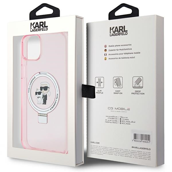 MagSafe hoes voor Apple iPhone 15, Karl Lagerfeld, Ring Stand Karl & Choupette, Roze