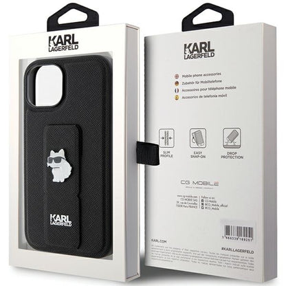MagSafe hoes voor Apple iPhone 15, Karl Lagerfeld, Saffiano Gripstand Choupette, Zwart