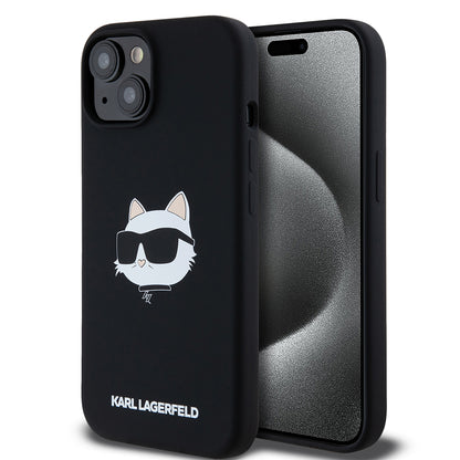 MagSafe Case for Apple iPhone 15, Karl Lagerfeld, Silicone Choupette's Head, Black