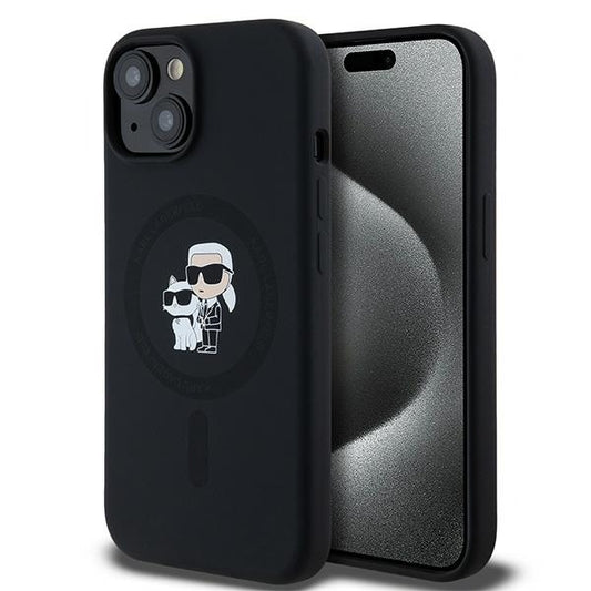 MagSafe Case for Apple iPhone 15, Karl Lagerfeld, Karl & Choupette Silicone, Black