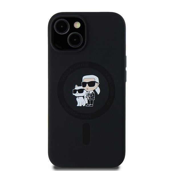 MagSafe hoesje voor Apple iPhone 15, Karl Lagerfeld, Silicone Karl & Choupette, Zwart