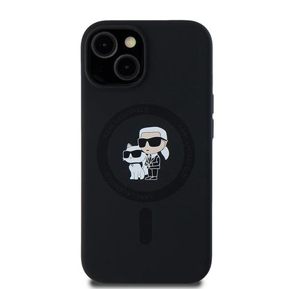 MagSafe hoesje voor Apple iPhone 15, Karl Lagerfeld, Silicone Karl & Choupette, Zwart