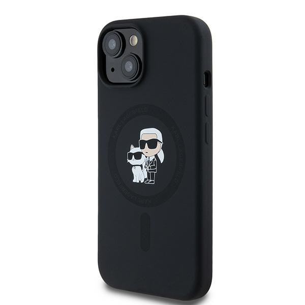 MagSafe hoesje voor Apple iPhone 15, Karl Lagerfeld, Silicone Karl & Choupette, Zwart