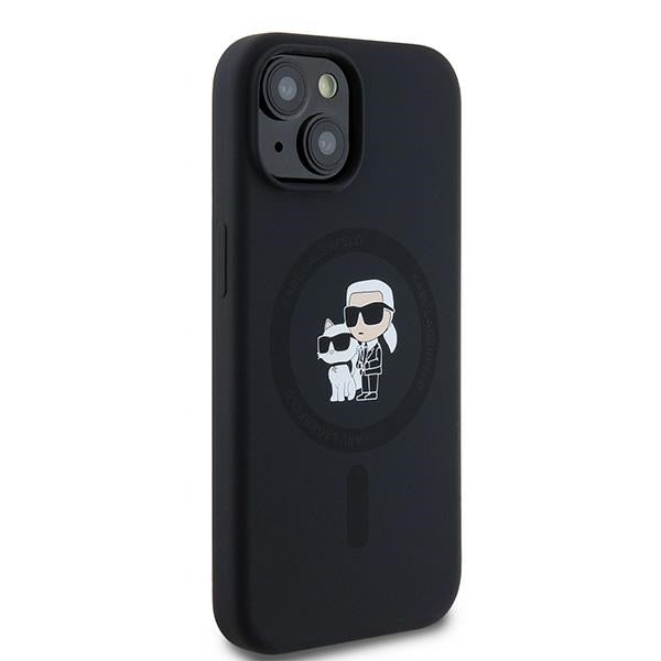 MagSafe hoesje voor Apple iPhone 15, Karl Lagerfeld, Silicone Karl & Choupette, Zwart