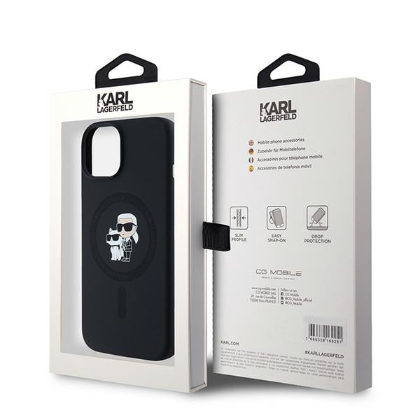 MagSafe hoesje voor Apple iPhone 15, Karl Lagerfeld, Silicone Karl & Choupette, Zwart